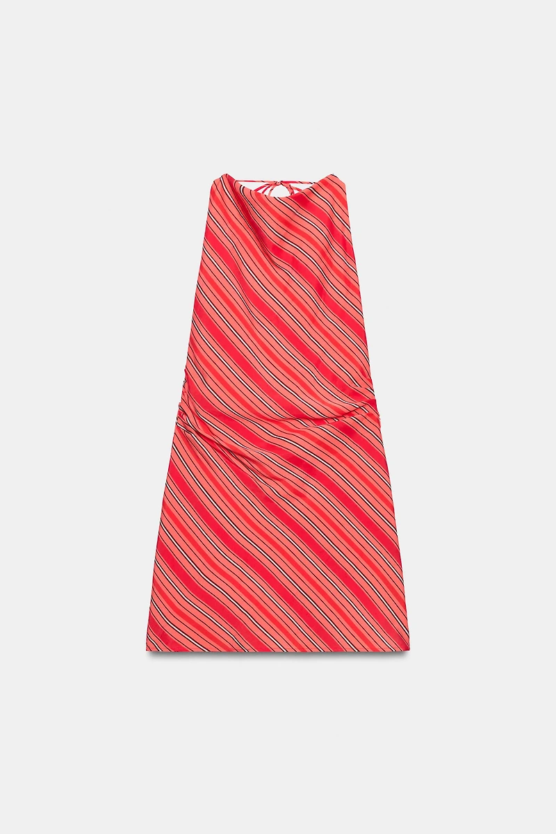 DRAPED STRIPED HALTER DRESS