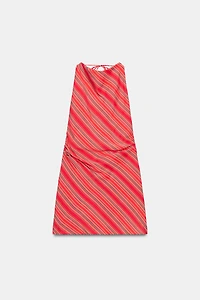 DRAPED STRIPED HALTER DRESS
