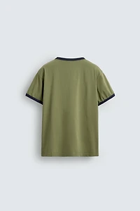 WASHED PRINT CONTRAST RIB T-SHIRT
