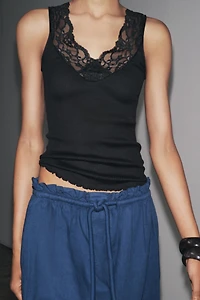 RIBBED LACE T-SHIRT