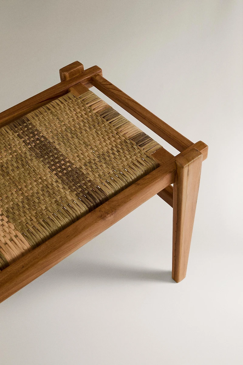 MULTICOLORED RATTAN TEAK BENCH