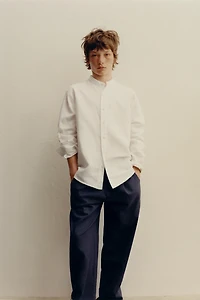 LINEN AND COTTON MANDARIN COLLAR SHIRT