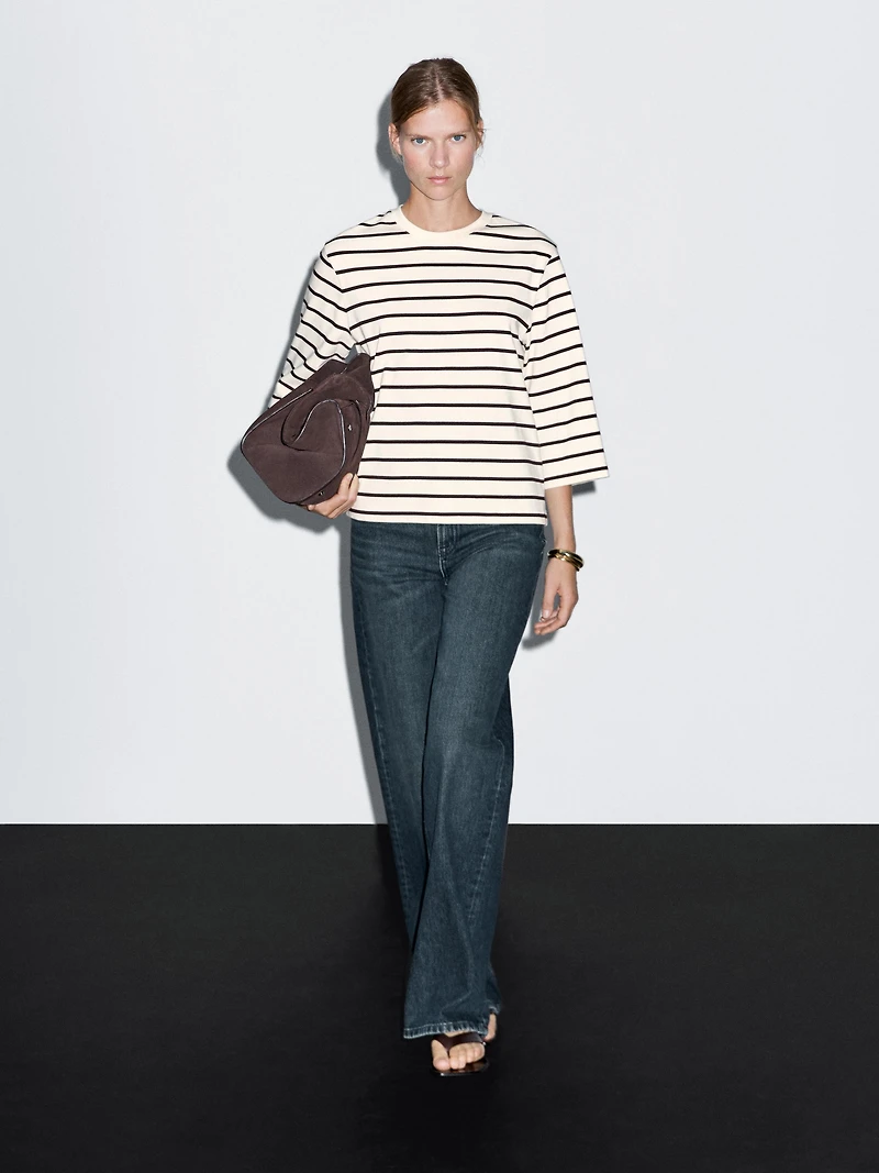 Striped T-shirt with elbow-length sleeves