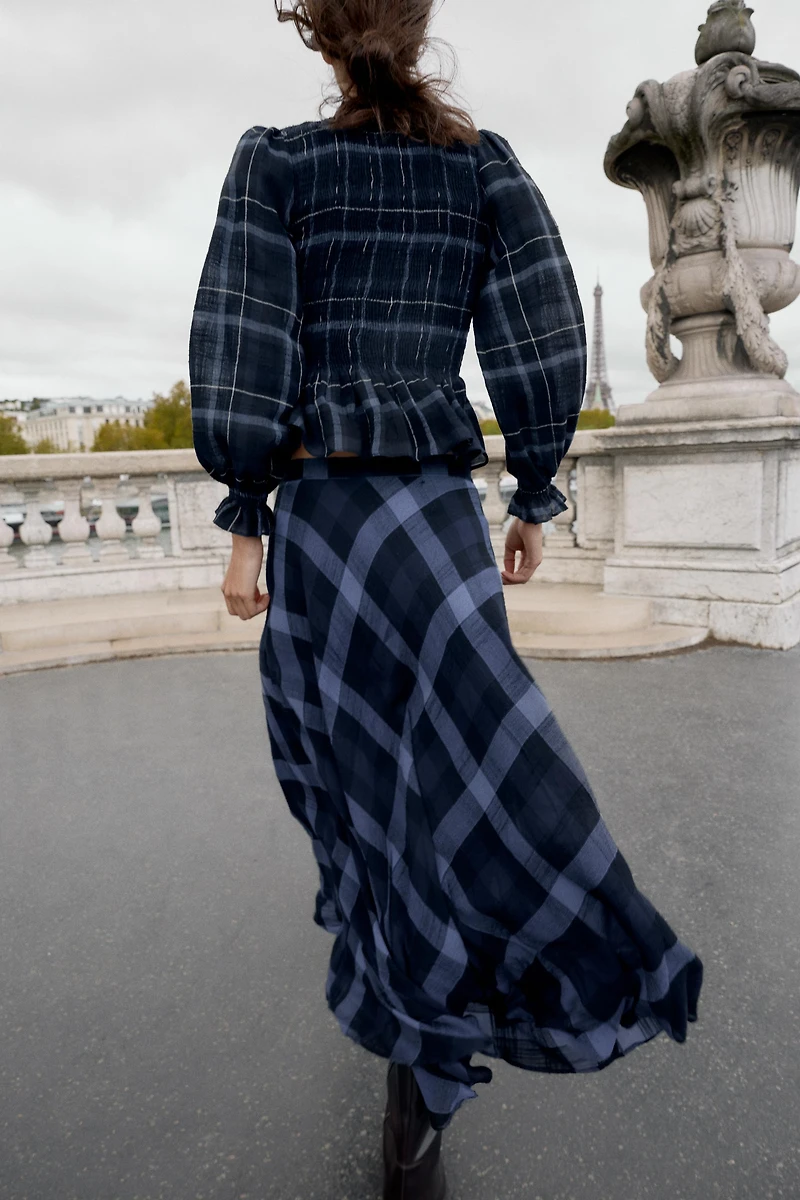 PLAID MIDI SKIRT