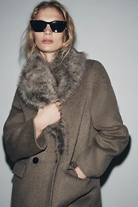 WOOL BLEND BLAZER WITH FAUX FUR COLLAR ZW COLLECTION
