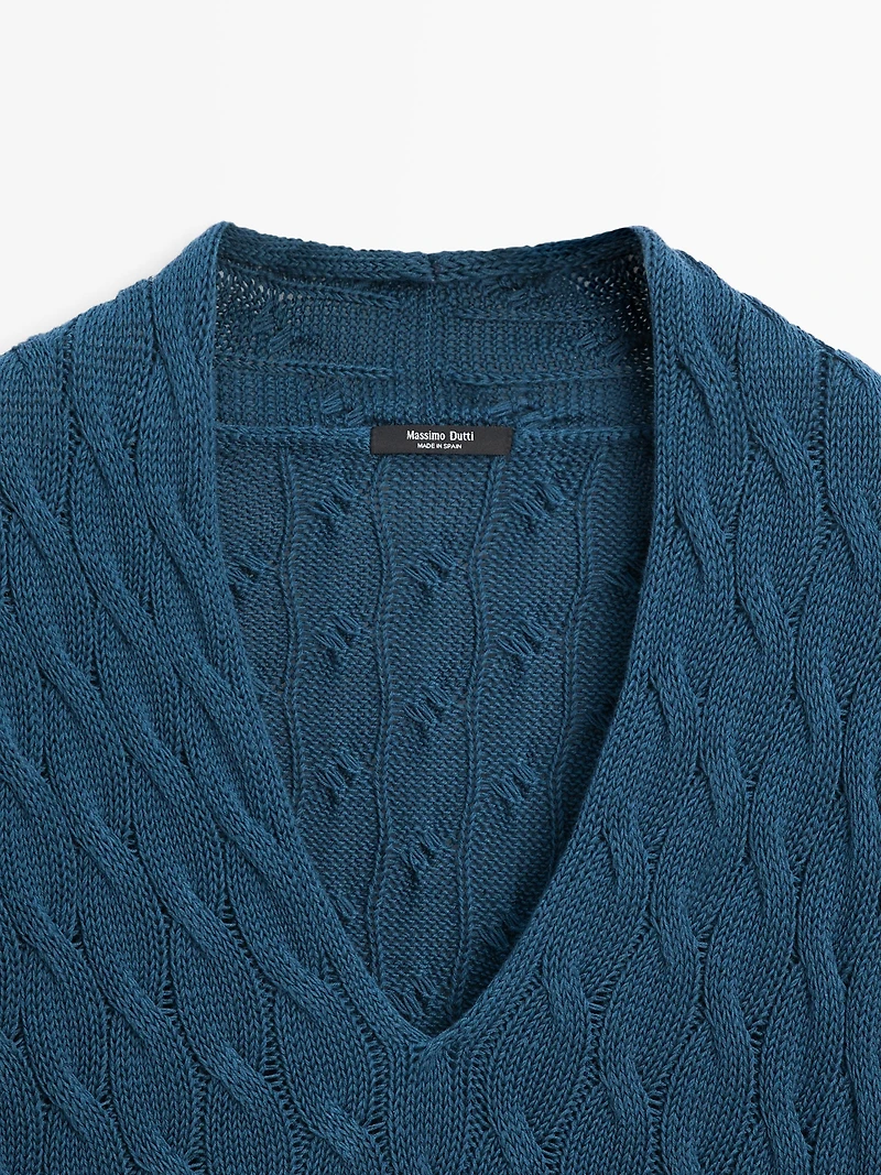 Cotton blend knit sweater with knot details