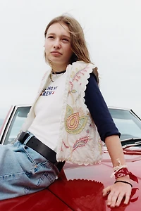 EMBROIDERED NEON FLOWER VEST