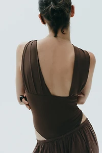 DRAPED ASYMMETRIC TULLE BODYSUIT