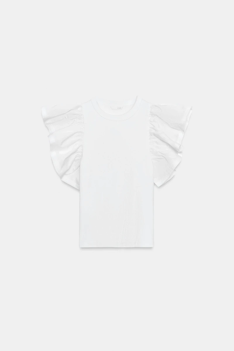 COMBINATION RIB RUFFLE T-SHIRT