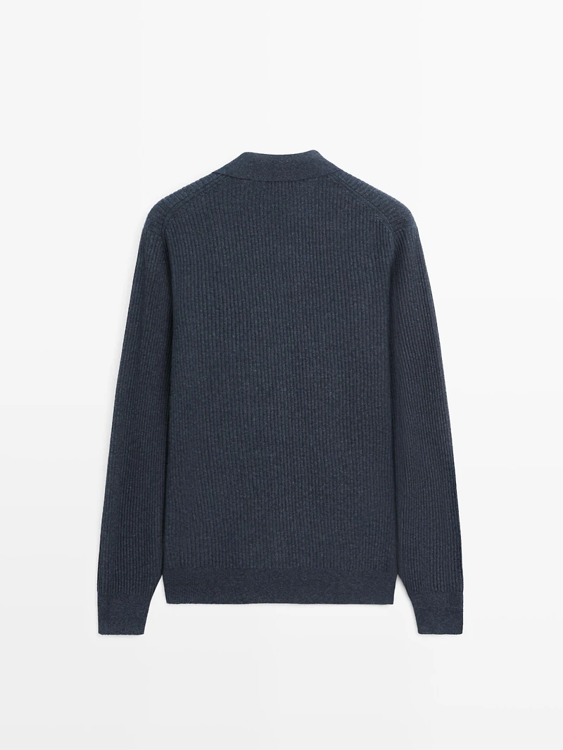 Ribbed button-up knit cardigan