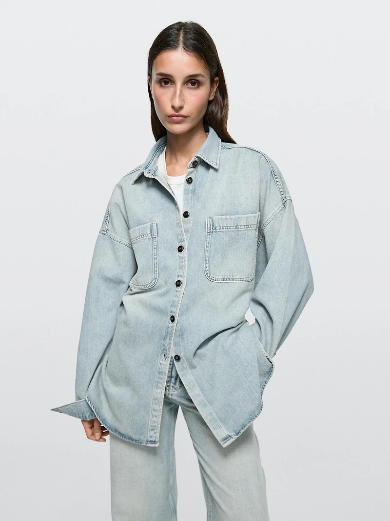 Oversize denim shirt with pocket details