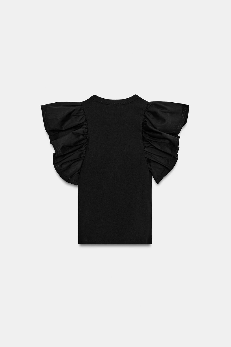 COMBINATION RIB RUFFLE T-SHIRT
