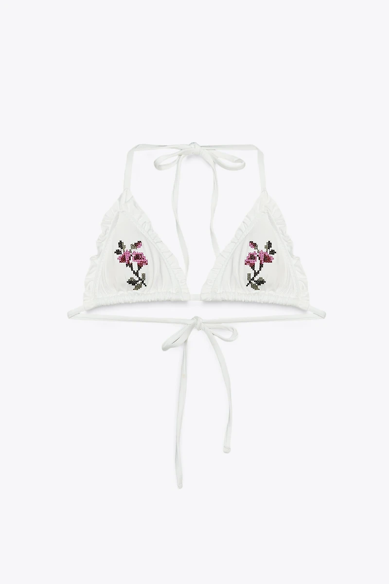 CROSS-STITCH FLOWER TRIANGLE BIKINI TOP