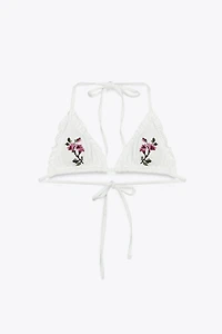 CROSS-STITCH FLOWER TRIANGLE BIKINI TOP