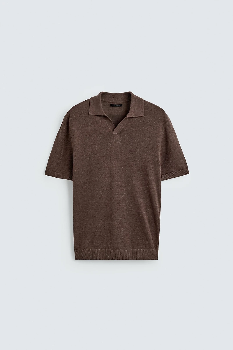100% LINEN REGULAR FIT KNIT POLO SHIRT