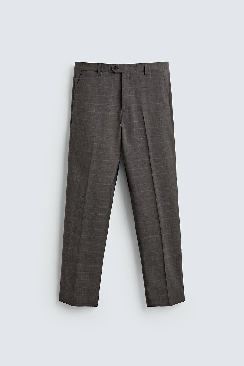 100% WOOL PLAID SUIT PANTS