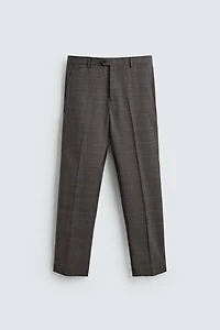 100% WOOL PLAID SUIT PANTS
