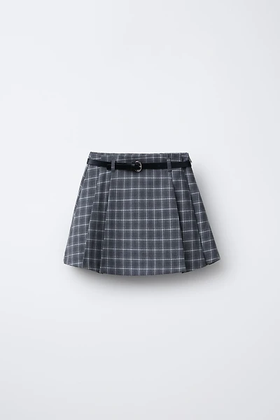 PLAID BELTED SKORT
