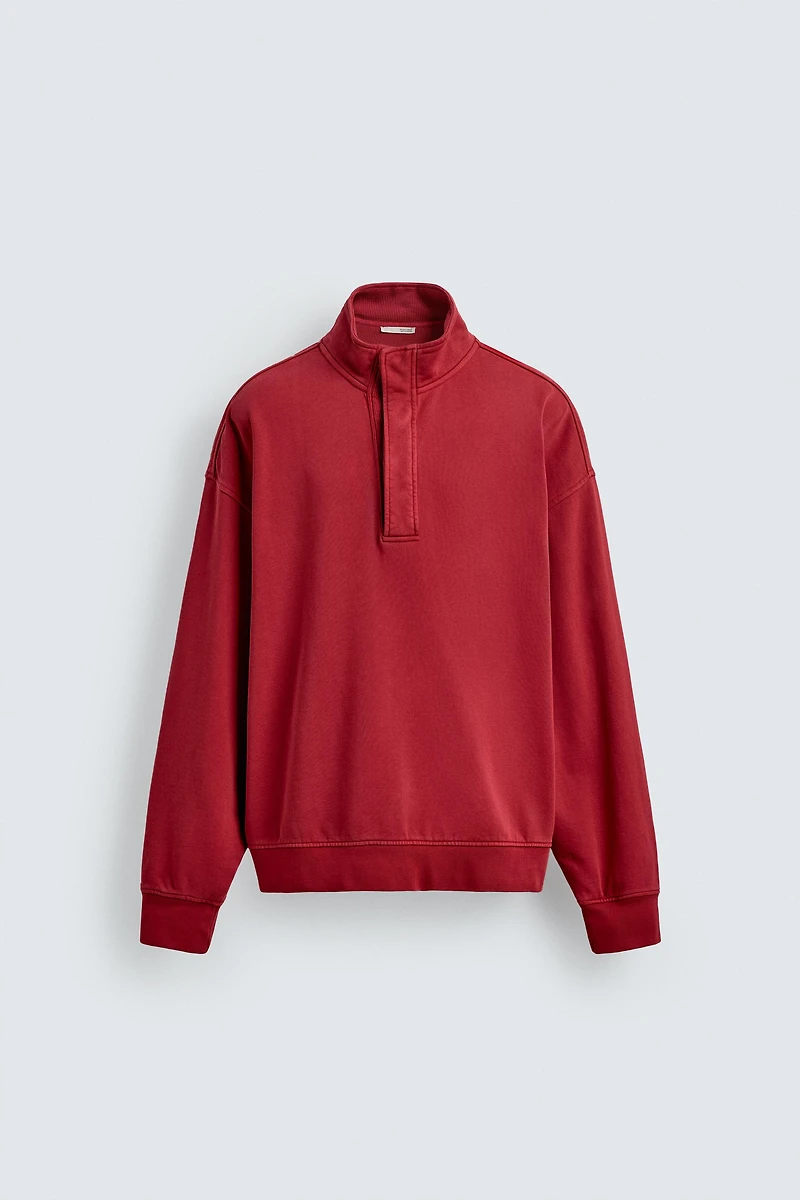 COMBINATION WAFFLE POLO SWEATSHIRT