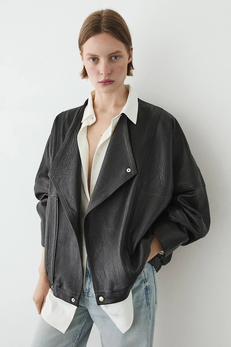 Leather bomber jacket