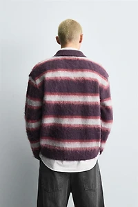BRUSHED STRIPED KNIT POLO SHIRT