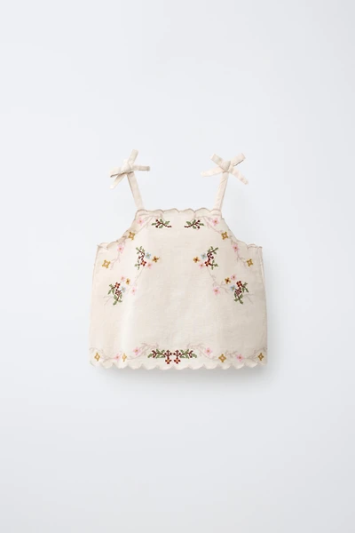 CROSS STITCH EMBROIDERED TOP WITH COTTON AND LINEN