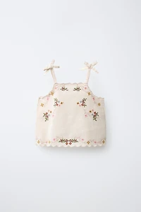 CROSS STITCH EMBROIDERED TOP WITH COTTON AND LINEN