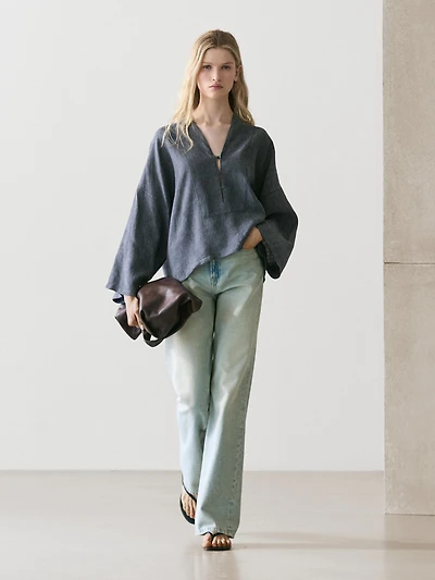 Kimono 100 % lin col en V