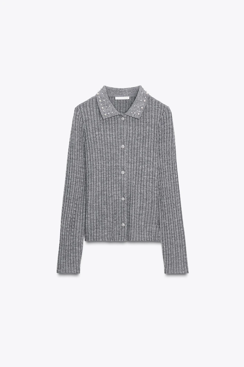 JEWEL NECK CROPPED CARDIGAN