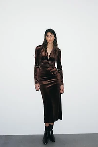 DRAPED VELVET MIDI DRESS