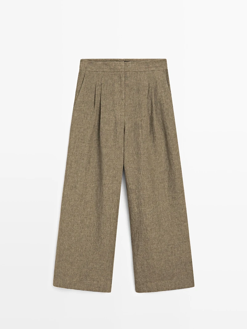 Pantalon large à pinces 100 % lin