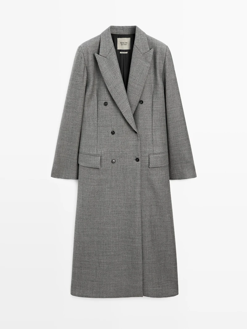 Long 100% wool coat with notch lapel - LIMITED