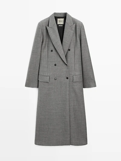 Long 100% wool coat with notch lapel - LIMITED