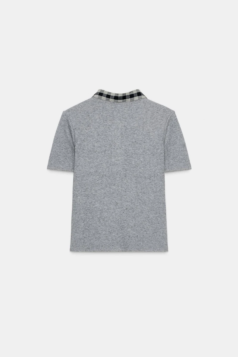 CONTRAST COMBINATION POLO TOP