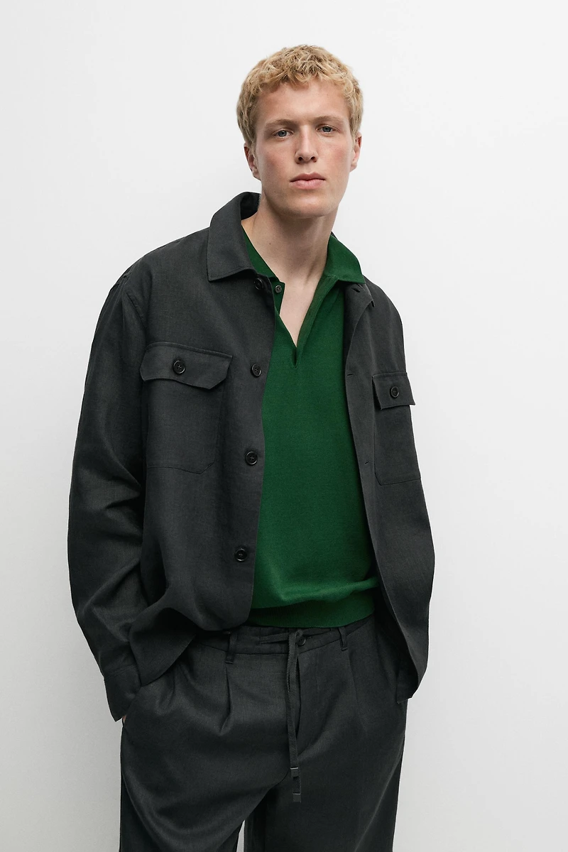 Total look linen overshirt with pockets