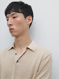 100% cotton cable-knit polo sweater