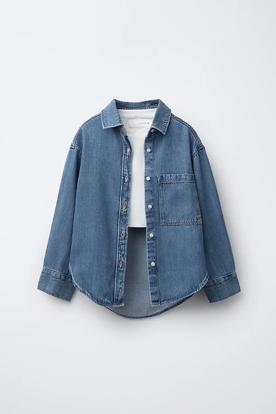 PACK CHEMISE EN JEAN AVEC T-SHIRT CÔTELÉ