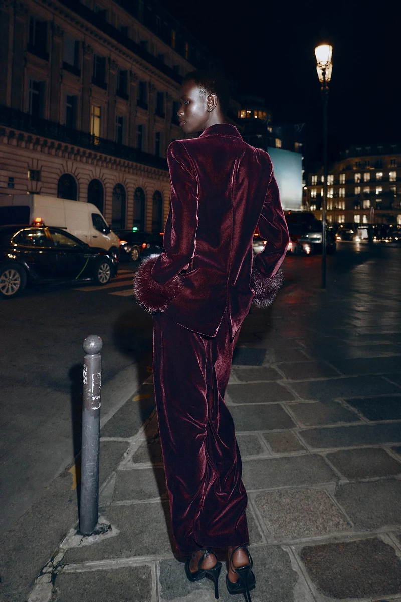 VELVET WIDE LEG PANTS