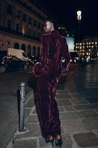 VELVET WIDE LEG PANTS