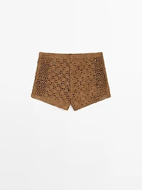 Suede leather crochet shorts