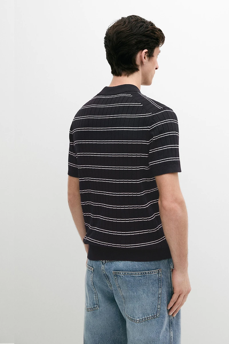 Striped cotton knit polo shirt