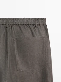Linen semi-jogger fit denim-effect trousers