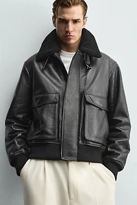 LEATHER JACKET WITH COMBINED COLLAR
