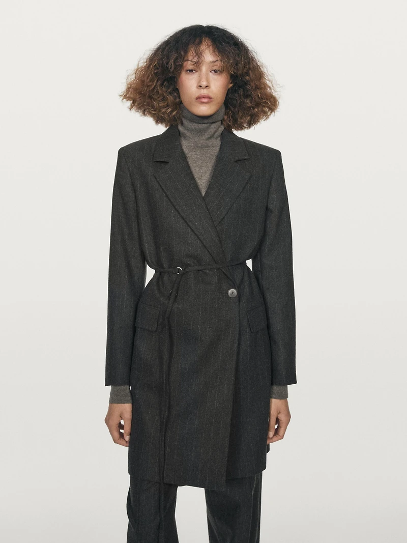 Long striped wool blend blazer