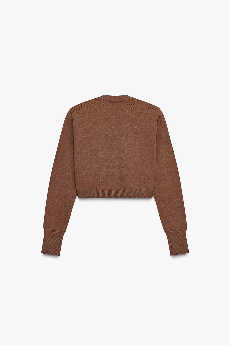 SHOULDER PAD CROPPED KNIT SWEATER