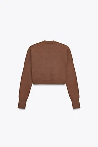 SHOULDER PAD CROPPED KNIT SWEATER