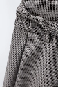 WIDE LEG HOUNDSTOOTH DOUBLE BELT PANTS