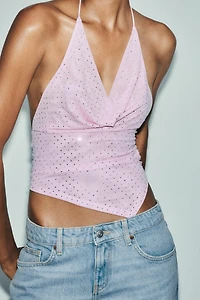 RHINESTONE TULLE TOP