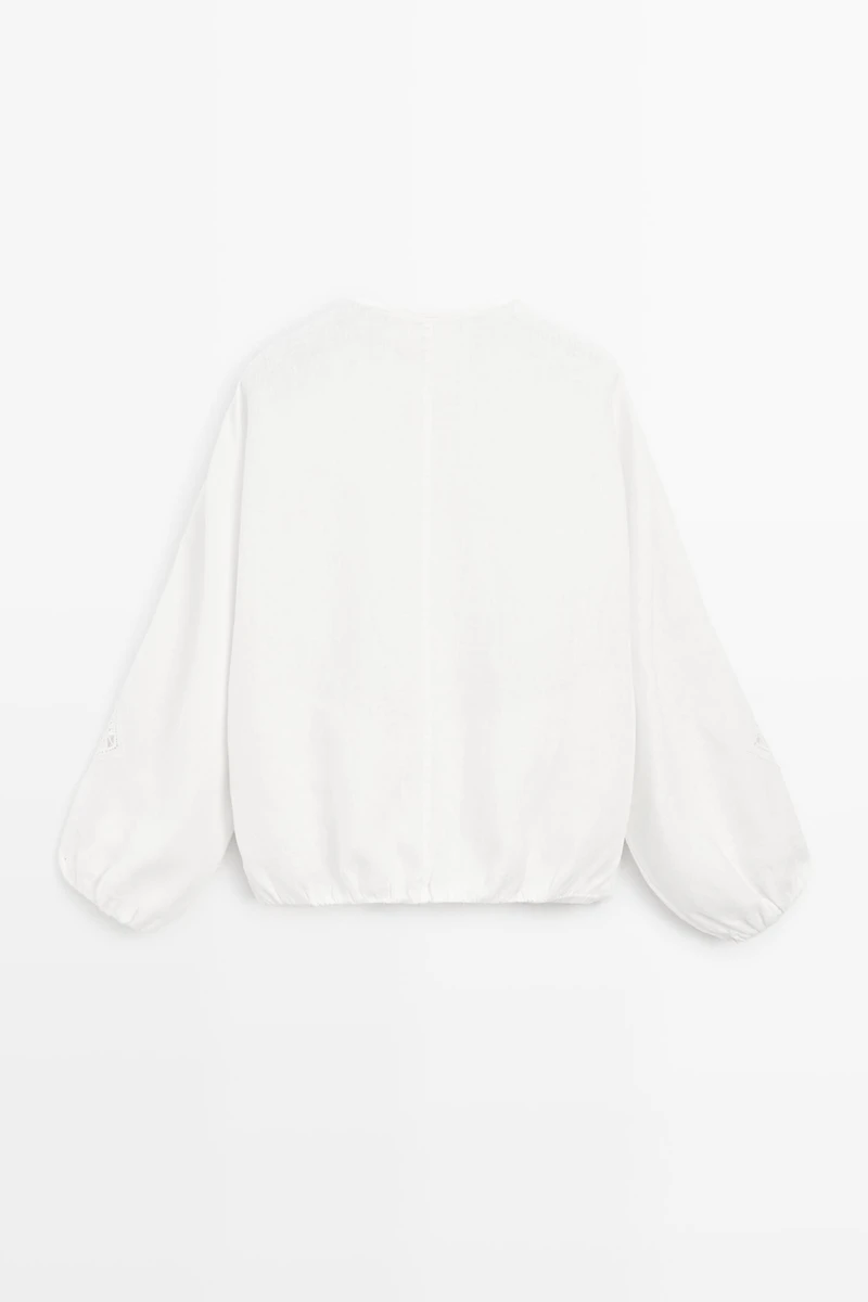 100% linen bomber jacket with embroidered detail