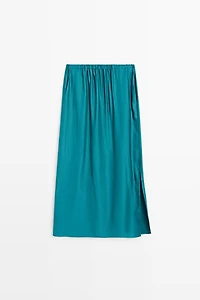 Satin midi skirt with pockets